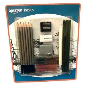 🆕 Amazon Basics Sketch & Drawing Art Pencil Set, Charcoal, Black, White